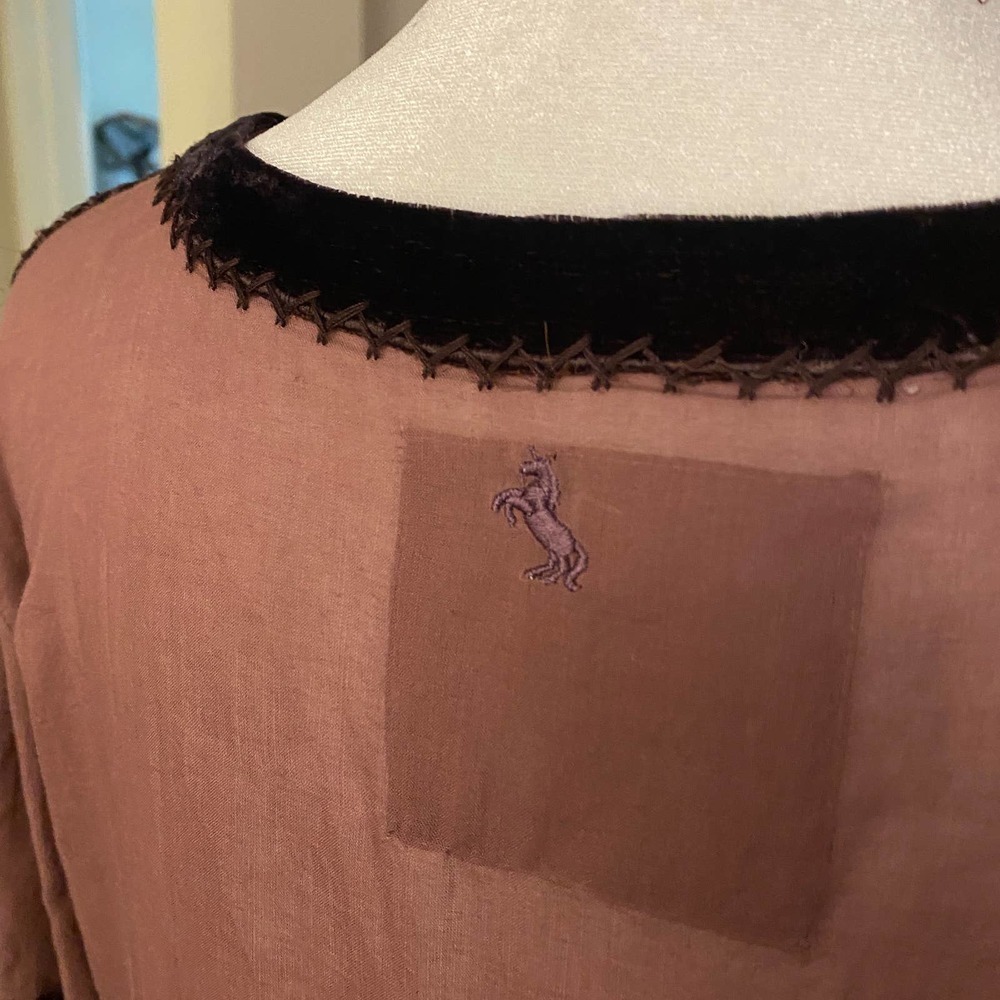 Chasing Unicorns Mauve Brown Cotton Voile Embroider 1970s Maxi Dress Large - Picture 7 of 10